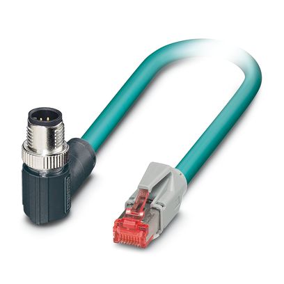 Phoenix Contact Ethernet Cordset; NBC-MR/ 0.5-94B/R4AC SCO US; M12 to RJ45; CAT5; Male Right Angle to Male Straight; 8-Pin; 0.5m PUR Cable